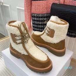 designer Luxury Hairy ankle boots women classic Autumn winter Spliced wool cold protection casual shoes lady Vintage thick bottom Martin boots