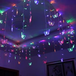 8M x 0 5M 192PCS LED String Fairy Curtain Light With 48PCS Butterfly Led Curtain light Celebration Wedding Party Ball Decoration184C