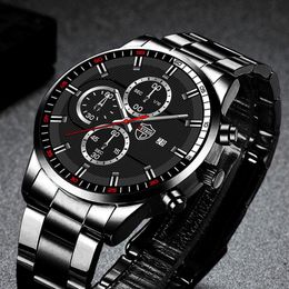 Wristwatches Men's Watch Black Fashion Stainless Steel Quartz For Men Luxury Business Leather Watches Calendar Clock Montre H253L