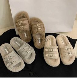 Slippers Flat black Woollen women's shoes wear new autumn and winter fashionable white slippers x0909