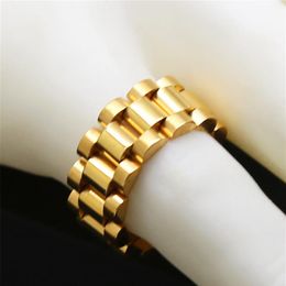 Hip hop Men Stainless steel Designer Chain Ring Punk Style Gold Silver Three Row Watch Strap Golden Rings Fashion Party Jewelry241O