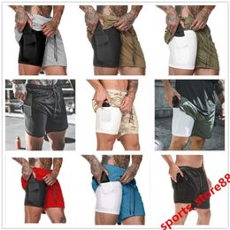 top 2020 New Men's Running Shorts Mens Sports Tights Shorts Male Quick Drying Training Exercise Jogging Gym with Built-in poc215m