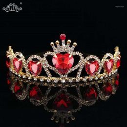 Hair Clips & Barrettes Baroque Gold Colour Tiaras Red Heart Queen Princess Crowns Crystal Headband Kid Girls Wedding Accessiories J281s