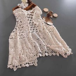 Artistic Cotton Hollowed Out Crocheted Vest Cardigan Pure Color Loose All Matching Ethnic Style Female