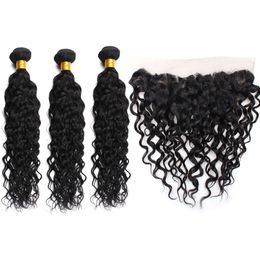 Brazilian Virgin Hair HD 13X4 Frontal With 3 Bundles Water Wave Lace Frontal Free Part Yirubeauty Natural Colour 4 Pieces/lot