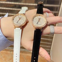 Fashion Full Brand Wrist Watches Women Ladies Girl Crystal Big Letters Style Luxury Leather Strap Quartz Clock L86249f