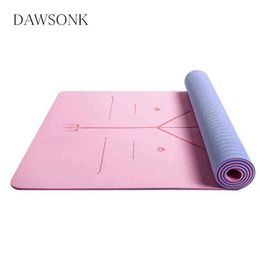 Two-Color Yoga Mat Body Position Line Workout TPE Environmental Protection Material Sports Pilates Reformer 183cm 61cm 6mm T220802251k