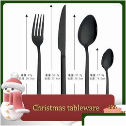 Dinnerware Sets 24Pcs Black Steel Forks Luxury Mirror Cutlery Knives Tableware Stainless Set Kitchen Spoons Drop Delivery Home Garden Dhz95