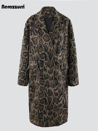 Men's Wool Blends Nerazzurri Autumn Winter Long Loose Casual Leopard Print Woollen Coat Men 230908