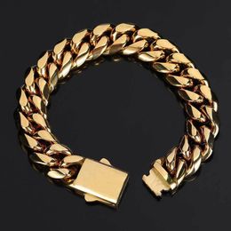 Charm Bracelets Hip Hop Rock Jewelry Custom Name 18K Gold Plated Miami Cuban Link Chain Stainless Steel Bracelet For Men 2303184A