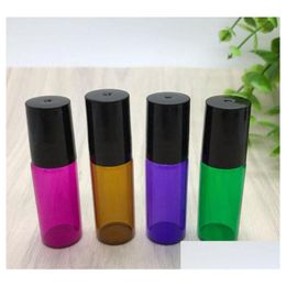 Perfume Bottle 5Ml 1/6Oz Amber Green Purple Blue Glasses Roller On Bottles Essential Oil Empty Per With Glass Stainless Steel Roller Dhxhb