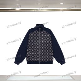 xinxinbuy Men designer Coat Jacket Panelled Letter jacquard fabric pattern long sleeves women blue Black khaki apricot XS-3XL