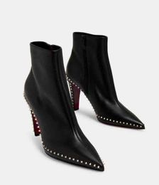 Boot spike ankle boots Vidura Booty women pump 85mm high heel pointed toe calfskin suede leather block heeled bottom design luxury 35-43Box
