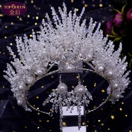 Wedding Tiara Earrings Set Baroque Beautiful Crown Bride Silver Ladies Jewelry Diamond Crowns Bride Wedding Accessories Crown Euro235L