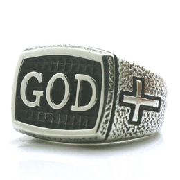 Mens Boys 316L Stainless Steel Cool Cross GOD Jesus Christ Ring Est Cluster Rings2519