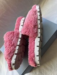 Fur warm slipper wool slipper pink logo-embroidered terry cloth slides for women platform shoes luxury design winter indoor flip flop with box 35-42