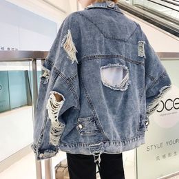 Men's Jackets Jeans Jakcet Coat Men Blue Ripped Hole Denim Male Summer Autumn Clothing Streetwear Casual Regular Jean 230909