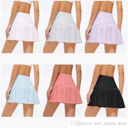 Yoga Outfit LL Women Sport Yoga Skirts Tennis Shorts Solid Colour Pleated Golf Skirt Anti Exposure Fitness Short Skirt