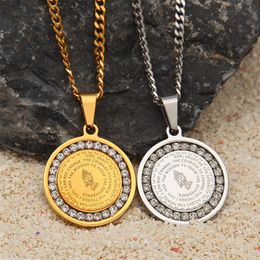 Pendant Necklaces Hip Hop Men's Jesus Praying Hand Dog Tag Army Chain For Men Gold Color Stainless Steel Bible Prayer Jewelry240C