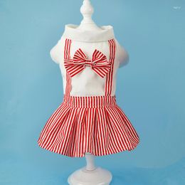 Dog Apparel Stripe Bow Design Pet Cat Dress Puppy Skirt Clothes For Small Dogs Dresses With Leash Princess Sleeveless Skirts