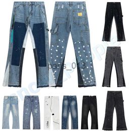 Men's Jeans 2023 Mens Designers Hip Hop Spliced Flared Jeans Distressed Ripped Slim Fit Motorcycle Biker Denim Trousers Mans Streetwear Washed Pants Size S-xl x0911