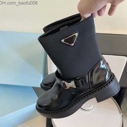 Boots New black Leather Ankle Chelsea Boots platform slip-on round Flat booties chunky half boot luxury designer High top shoes women Knight Boots Q230909