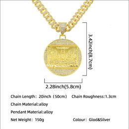 Pendant Necklaces Hip hop exaggerated diamond embellished large round label pendant necklace trendy men punk domineering cool Cuba219G