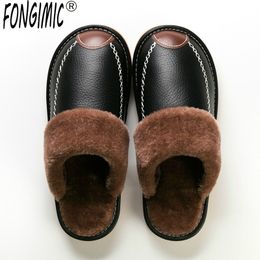 Slippers Men Winter Leather Slippers Bedroom Cotton Slippers Male Waterproof Thick Plus Velvet Indoor Warm House Home Slippers Shoes 230908