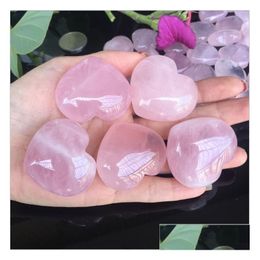 Arts And Crafts Natural Rose Quartz Heart Shaped Pink Crystal Carved Palm Love Healing Gemstone Lover Gife Stone Hearts Gems Drop De Dhqrh