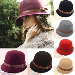 2015 Fashion Women Solid Beach Belt Buckle Bowler Fedora Hat Bowler Caps199D