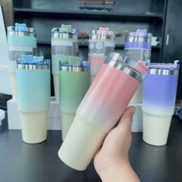 Stock New 30oz Car Cup Gradient Colour Car Portable Ice Bullock Cup BPA Free Large Capacity Beer Tumbler