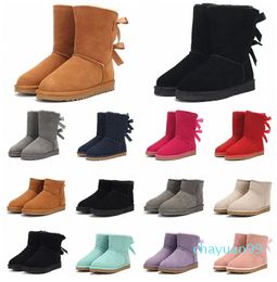 women boots designer snow boots Chestnut High Bow Low Black Grey Pink Navy Blue ankle short classic winter booties size 36-41