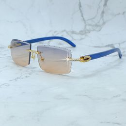 Moissanite Diamond Cut Sunglasses Luxury Carter Designer Sun Glasses Blue Wood Rimless Trending Product Cool Decoration Y2K Glasses