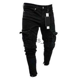 Men's Jeans mens designer skinny jeans Black Man Denim Jean Biker Destroyed Frayed Slim Fit Pocket Cargo Pencil Pants Plus Size S-3XL Fashion x0911