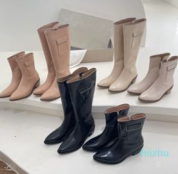 Women Zipper Pointed Boot Cheshire Martin Shoes Thick Heels Half Boots Knee Ankle Fashion Booties