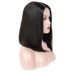 4x4 Lace Front Human Hair Bob Wigs with Pre Plucked Hairline Brazilian Virgin Straight Hair Lace Closure Wig for Black Women Middl190D