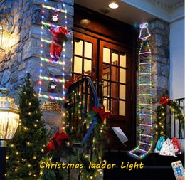 Solar LED Christmas Lights Multiple Modes Ladder Shape String Lights with Santa for Tree Windows Garden