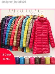 Womens Down Parkas Womens Down Parkas Woman Duck Down Jackets Autumn Winter Ultralight Hooded Women Down Coat Portable Long Parkas Padded Puffer Overcoat 5XL 6XL 7XL