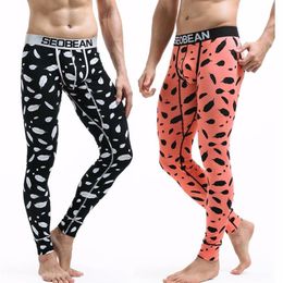 Men's Sleepwear Casual Fashion Thermo Clothes Mens Winter Leggings Cotton Long Johns Low Rise Printed Thermal Pants Men Under210D