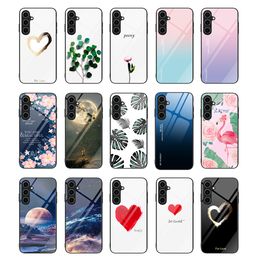 Slim Colorful Love Heart Tempered Glass Case for Samsung Galaxy S23 FE S22 Ultra S21 S20 Note 20 S10 Shockproof TPU Bumper Hard Back phone Funda Conque