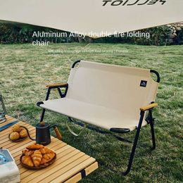 Camp Furniture Outdoor 2 Person Camping Chair Folding Leisure Double Persons Backrest Chair Portable Ultralight Family Picnic Beach Nap Chair HKD230909