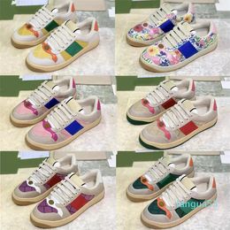 2023-Luxurys Designers Screener Sneaker Beige Leather Shoes Vintage Red and Green Web Stripe Sneakers Rubber Sole Classic Casual Shoes