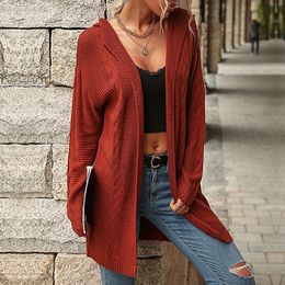 Independent Station Autumn and Winter New European and American Fashion Womens Wear Long-Sleeved Red Hooded Sweater Cardigan Coat