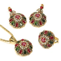 Wedding Jewellery Sets Kinel Ethnic Bride Crystal Flower Earring Ring Fashion Antique Gold Necklace For Women Boho Wholesale 230909