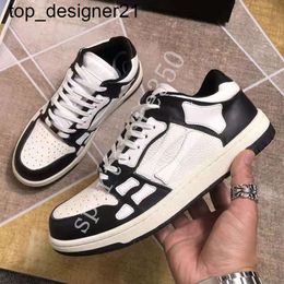 New 23ss Luxury AM Bones Casual Shoes Men Women Leather Sneakers White Black Blue Red Green Pink Low Lace Up Spring womens mens Trendy Sneaker shoes