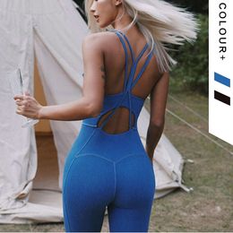 Tight Sexy peach hip Yoga bodysuit fast drying fitness exercise beautiful back air Yoga suit female