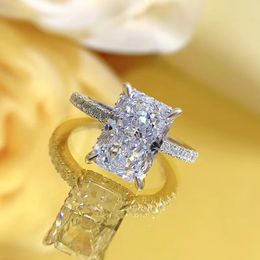 Wedding Rings Fine Pure Silver High Carbon Rectangle 3Ct Simulation Diamond Ring Radiant Cut Fashion Jewellery