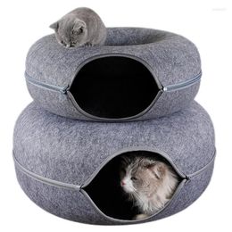 Cat Toys Donut Tunnel Bed Pets House Natural Felt Pet Cave Round Wool For Small Dogs Interactive Play Toy245Z