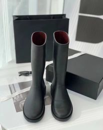 Damenstiefel, Martin-Stiefel, Winter, elegant, Marke, Reifen, mittelhohes Kalbsleder, unregelmäßige Sohle, Gummi, bequem, zu Fuß, Ritter mit Box