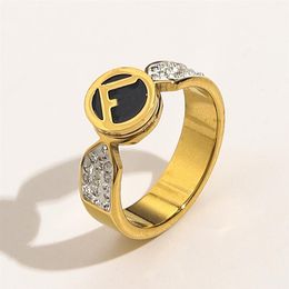 Unique Luxury Jewelry Designer Rings Women Letter 18K Gold Plated Stainless Steel Diamond Gemstones Ring Fine Finger Ring Love Wed2733